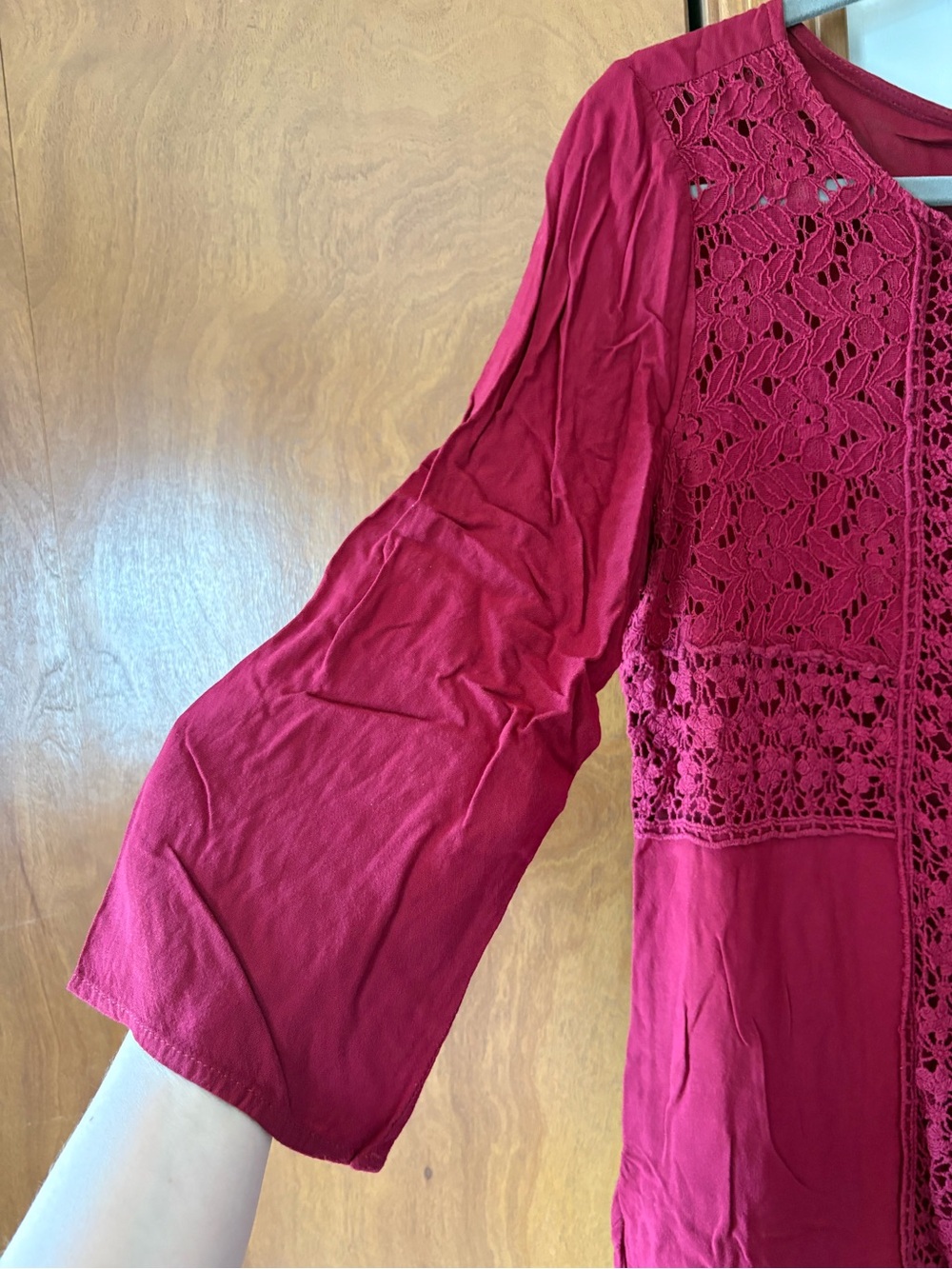 Lace Panel Blouse in Deep Berry Pink - Picture 2 of 5